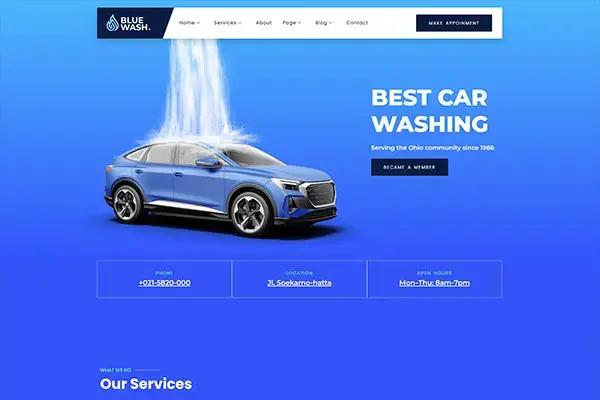 Bluewash - Website Template for Car Washing & Cleaning Services | Cloudtree Template