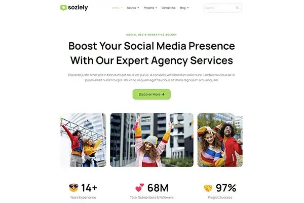 Soziely - Website Template for Social Media & Digital Marketing Agency | Cloudtree Template